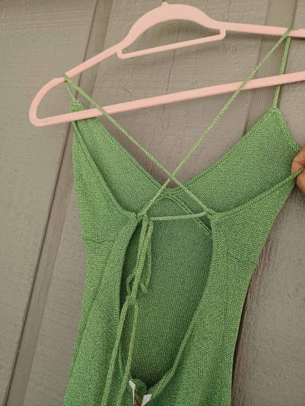 Meshki Suki Metallic Knit Maxi Dress Size M Women Tie Open Back In Pastel Green - Picture 6 of 15